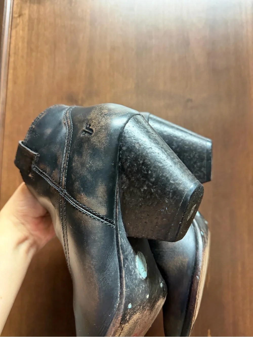 Frye Black Distressed Leather Ankle Booties